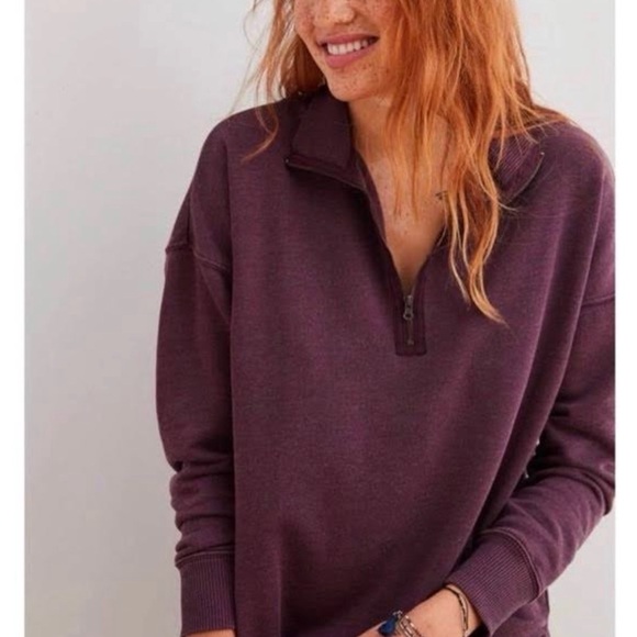 Aerie Plum Eggplant Quarter Zip Pullover Sweatshirt Medium Split Hem - Picture 2 of 7